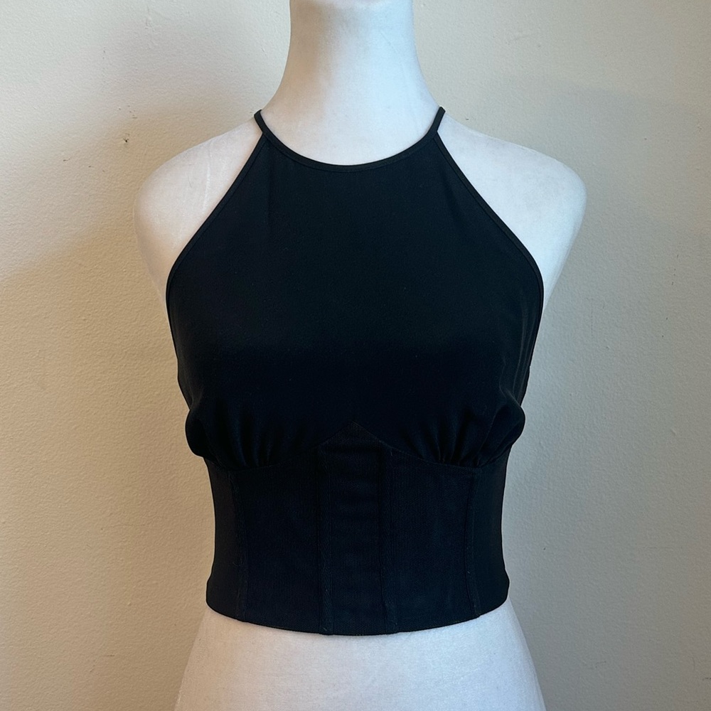 Black Halter Auteur Sheer Corset Blouse